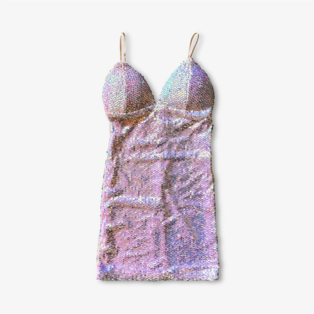 Fashion Nova Keep Your Shine Sequin Mini Dress Blush Pink Womens Small Y2K Club